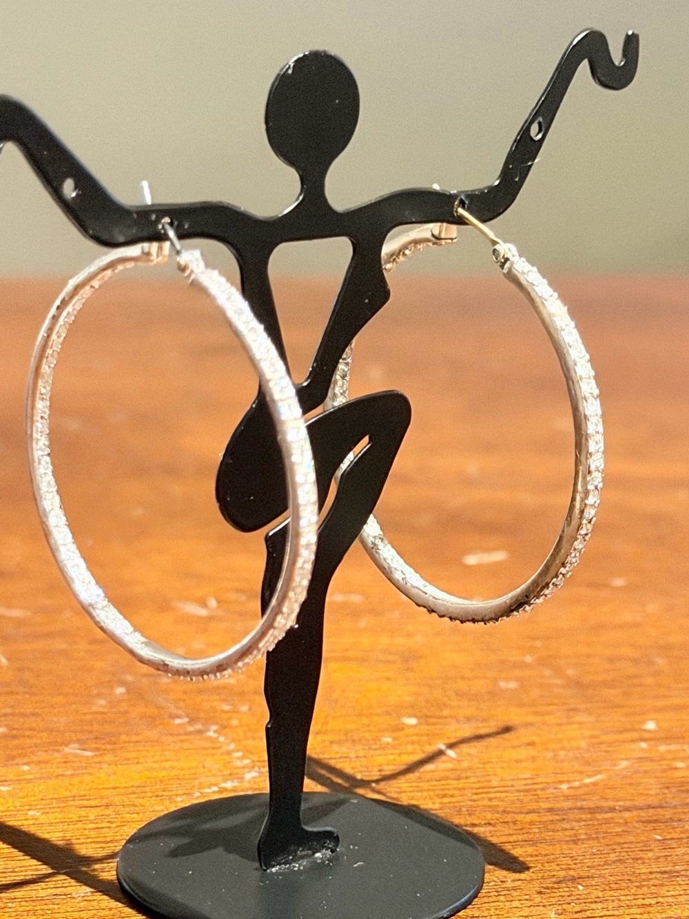 Ellen Tracy Silver Sparkle Hoop Earrings